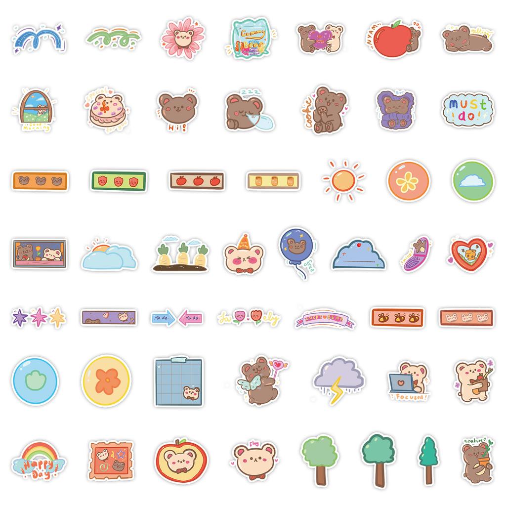 50 Cute Brown Bear Stickers Mobile Phone Water Cup Refrigerator Decoration Stickers Waterproof Creative Notebook Hand Note Stickers