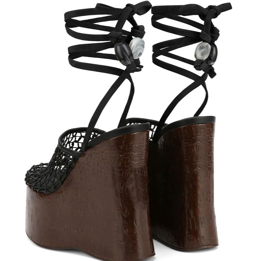 Fashion Thick-soled Wood Grain Waterproof Table Fishing Net Sandals Women's Summer Wear 2025 New Classic Versatile Platform Sandals