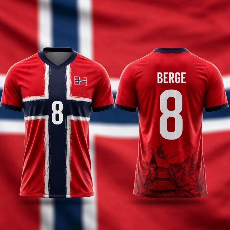 Unisex Norway Inspired No.9 Football T-shirt 3D Print Norwegian Pattern Breathable Short Sleeve Sports Jersey for Adults Kids