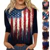 Modisches lässiges Damen-T-Shirt-Oberteil mit Rundhalsausschnitt, Dreiviertelärm und Unabhängigkeitstag-Aufdruck