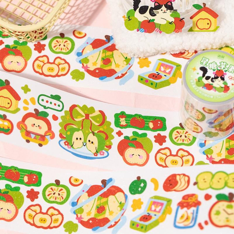 Ins Korean Cute Apple Fairy Tale Decoration Adhesive Tape Handbook DIY Scrapbooking Journal Collage Material Stickers Roll Gift