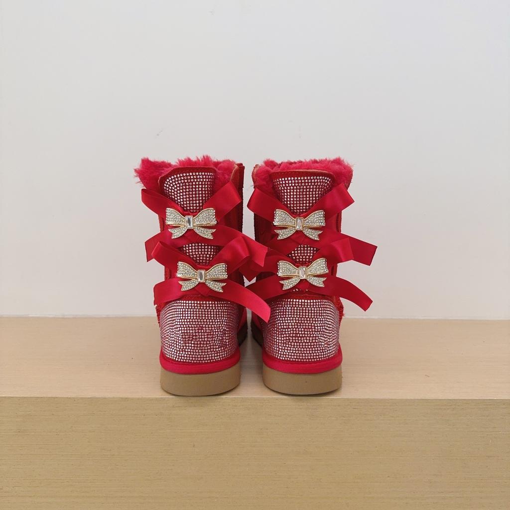 Winter Women Bow Fashion Rhinestone Mid-Calf Snow Boots New Design Genuine Cow Suede Leather Lady Long Boots Classic Warm Shoes