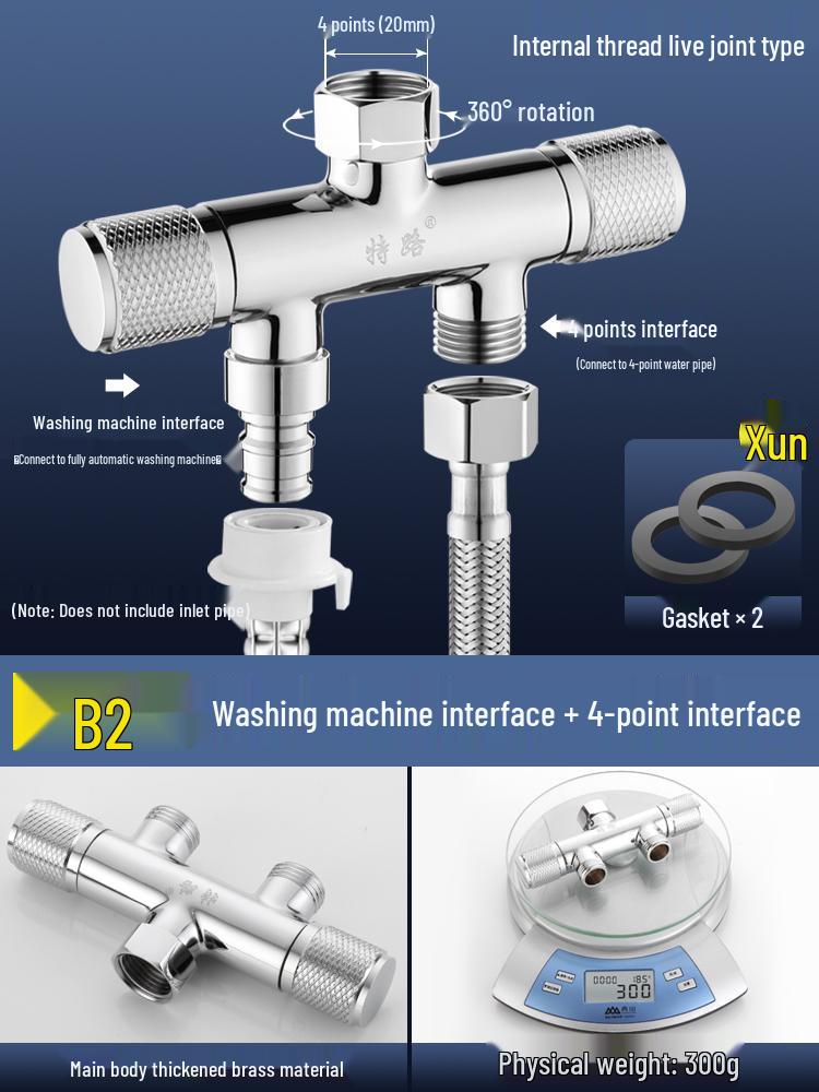 All-Copper Dual-Control Angle Valve Splitter for Toilet and Washing Machine