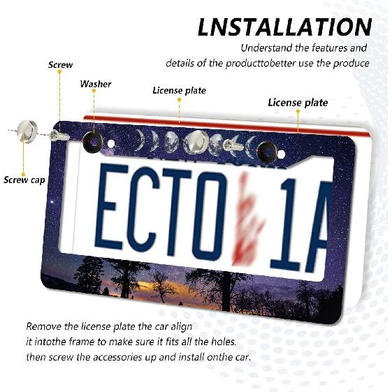 Moon Starry Sky License Plate Frame,Forest Funny Cute License Plate Frame 2 Pack Car Accessories Aluminum License Plate Covers for Men Women 2 Holes