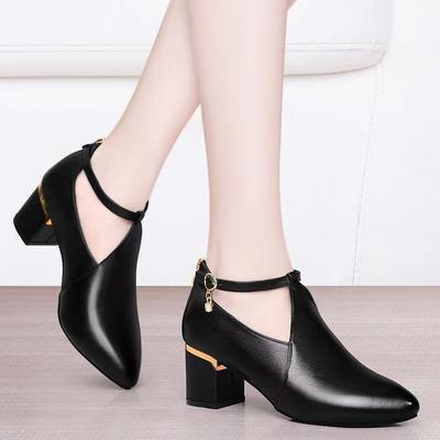 Tacco grosso tacco medio scarpe singole da donna 2025 primavera nuove versatili tacco alto scarpe in pelle confortevoli suola morbida moda scarpe da donna scarpe da mamma