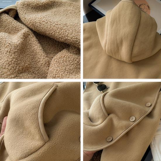 Frauen Herbst Winter Weste mit Kapuze Seite Knopfverschluss Fleece Wärmeisolierung Volltonfarbe