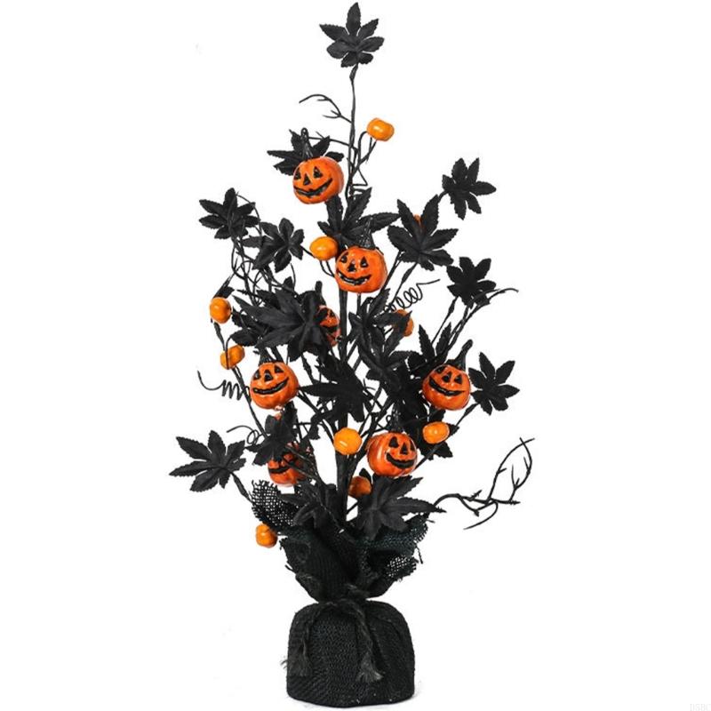 Halloween Artificial Tree Decoration With Pumpkins and Black Maples Leaves for Home Party Desktop Display