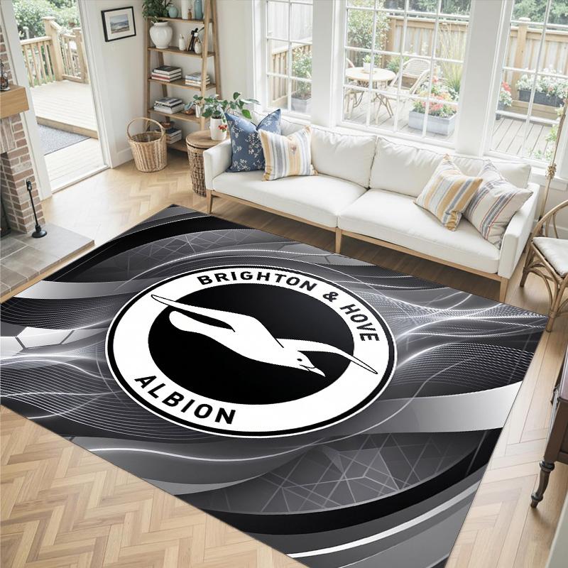 Brighton & Hove Albion Football Design Crystal Velvet Carpet Cozy Non?Slip Printed Rug For Bedroom Living Room Entrance