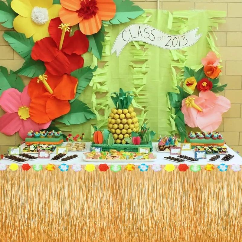 Authentic Grass Table Skirt for Tropical Luau Parties | Hawaiian Hula Skirt Decor Themed Summer Beach Birthday Party Supplies
