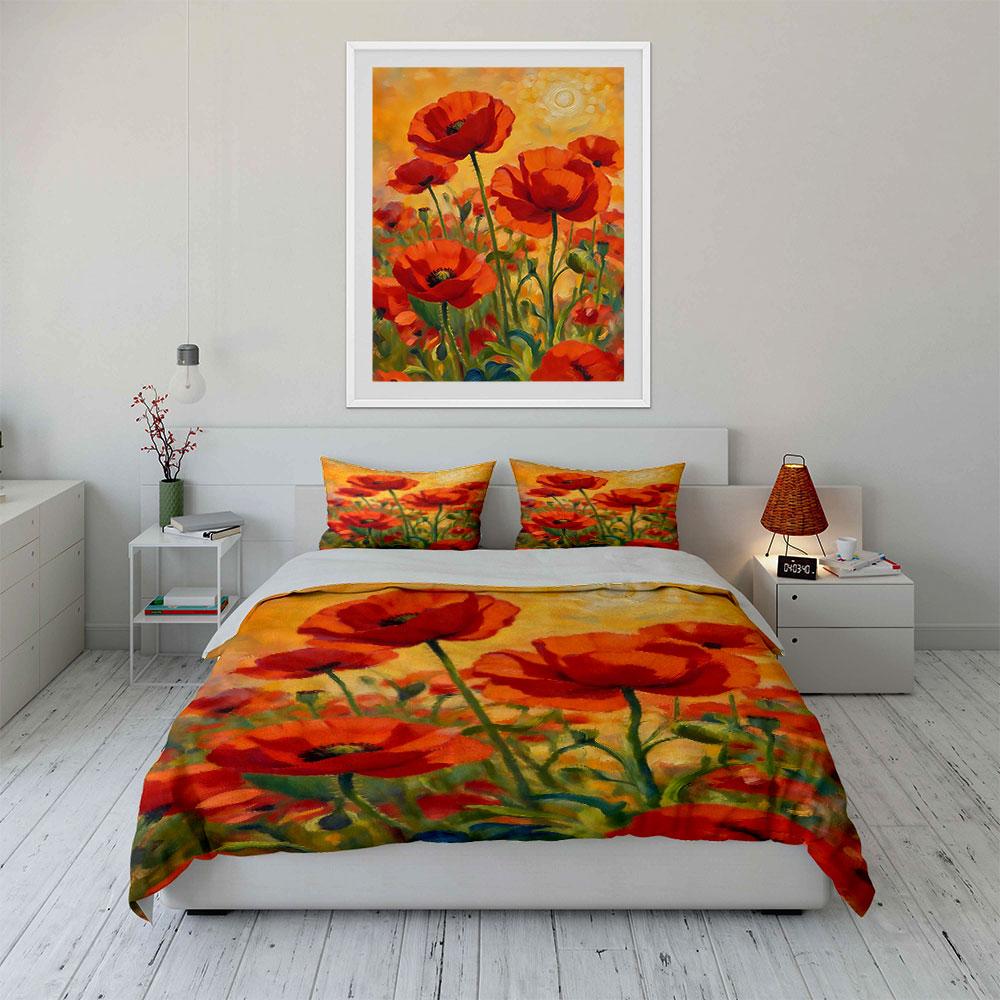 Bright red poppy flowers. Bedding sets Duvet cover sets Duvet covers Pillowcases(1* Duvet Cover 2* Pillowcases without duvet insert)