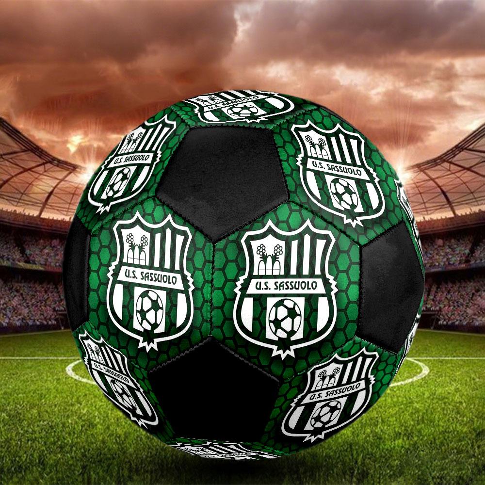 FC Sassuolo Size 5 Soccer Ball, Machine-Stitched PVC, Durable & High Bounce, All Ages Fit, Fan Merchandise, Matches & Outdoor Use.