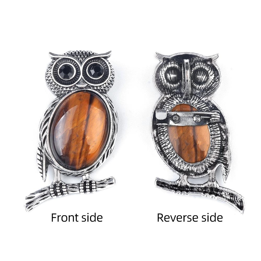 1Pc, Halloween Owl Shape Reiki Healing Crystal Pendant Brooch Pin, Unique Dual Purpose Design, for DIY Unisex Necklace Accessories or Hanging Clothes