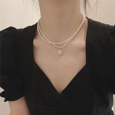 Doppellagige französische Perlenkette im Retro-Stil für Damen – elegantes und vielseitiges Geschenk.