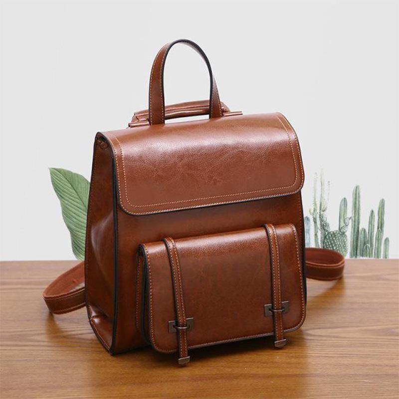 Mochila Feminina Transversal para Laptop Couro Genuíno Viagem Livro Escola Feminina Couro de Vaca Bolsas de Ombro Mensageiro