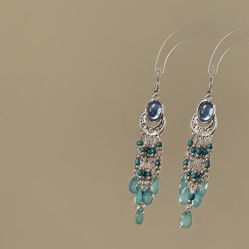 

Овальные стеклянные серьги-капли с бахромой, ретро, легкая роскошь, высокого класса, крючки для ушей, нишевые, универсальные, модные серьги для женщин