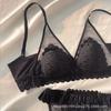 French ultra-thin triangle cup underwear sexy deep V pure lace bra thin breathable small chest no steel ring summer