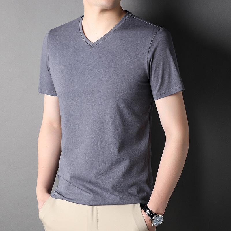 Solid Color Mulberry Silk Short-sleeved T-shirt Men's Round Neck Mercerized Cotton Half-sleeved Men's Thin Trendy T-shirt