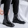 England Style Mens Chelsea Boots Fashion Square Toe Shoes Stage Nightclub Dress Cowboy Genuine Leather Boot Black Short Botas