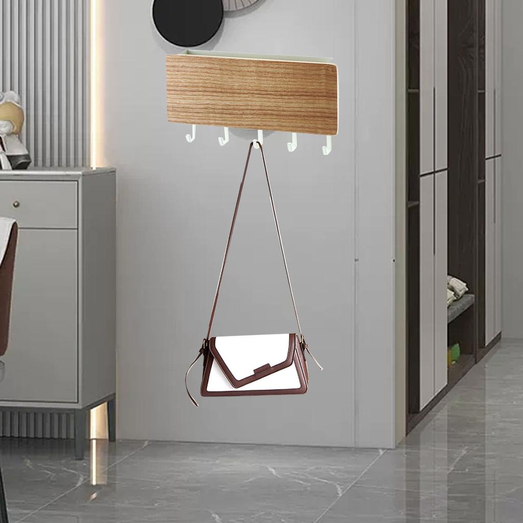 Wooden Key Holder Mail   5 Hooks Drilling   Wall Mounted Key Holder Storage Shelf
