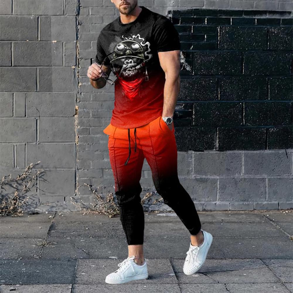 Set T-shirt e Pantaloni da Uomo Estate Manica Corta T-shirt Oversize Tute con Pantaloni da Tuta Completi con Stampe Pantaloni Tute Abbigliamento da Uomo