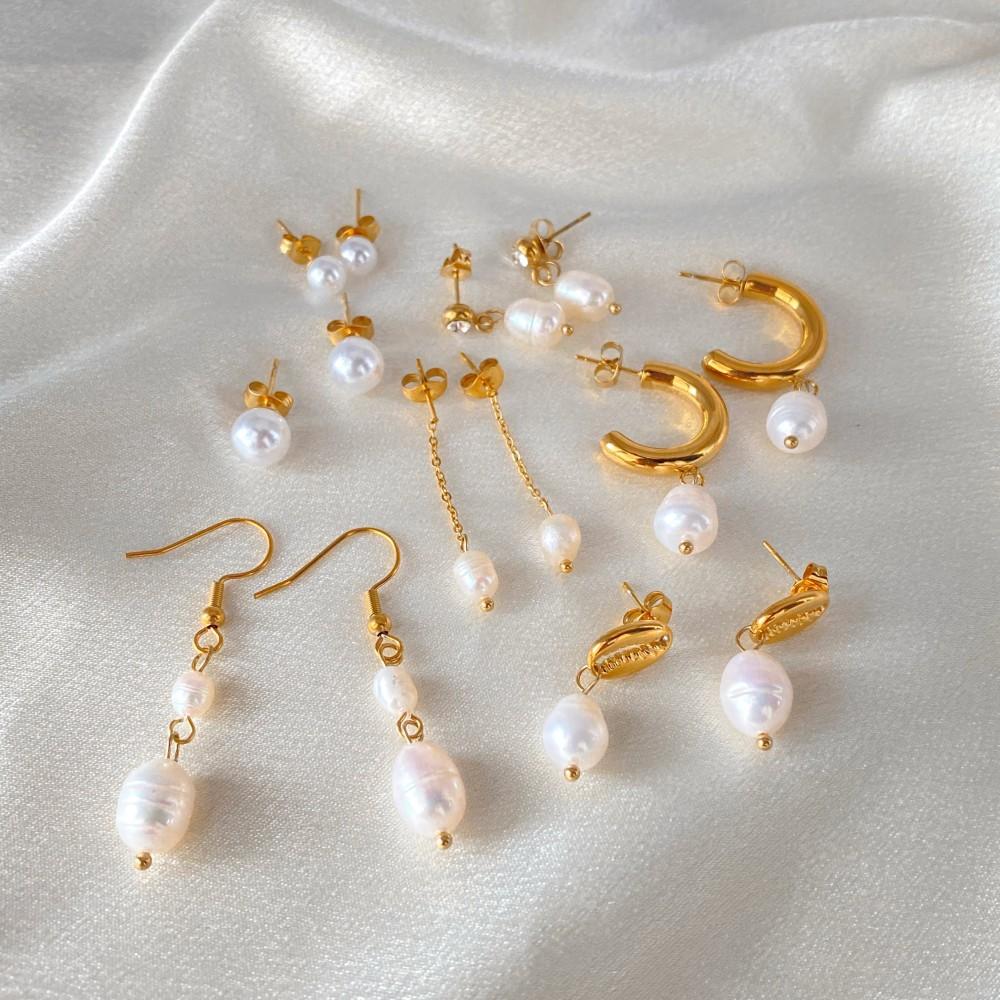 EMANCO Freshwater Pearl Earrings Stainless Steel Women's Jewelry Chain Drop Pierced Earrings Pearl Jewelry Set Gift Wholesale