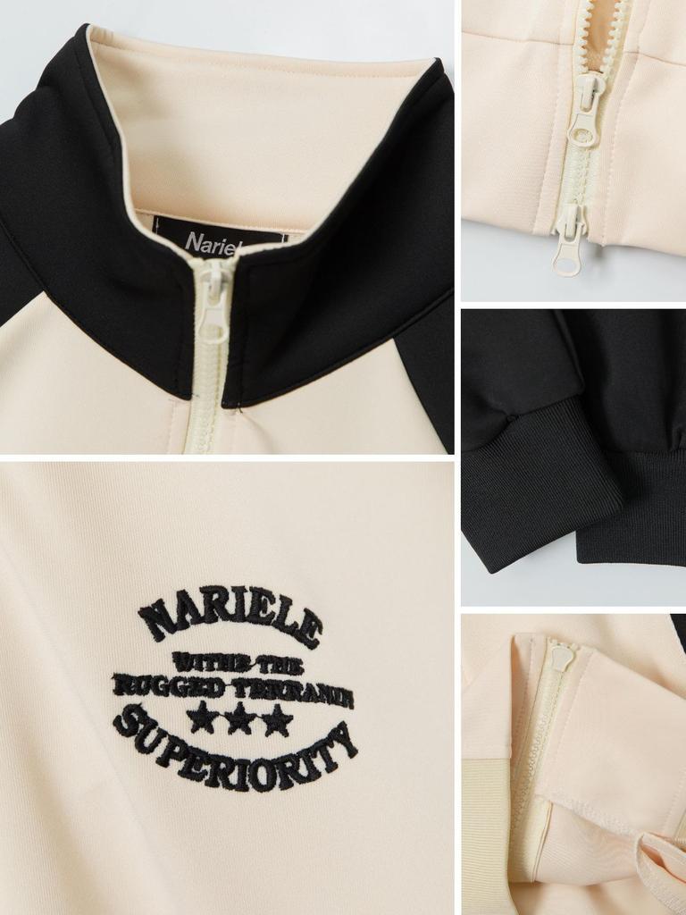 American Retro Preppy Striped Colorblock Cardigan - Women's Short Zip-Up Stand Collar Jacket