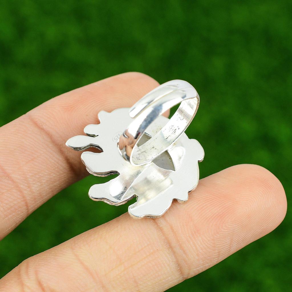 Natural Rainbow Moonstone Gemstone Multi Stone Adjustable Ring 925 Silver