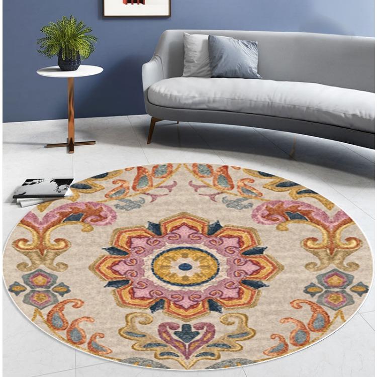 WTEMPO Round Ethnic Style Carpet Full Shop Washable Living Room Carpet Foldable Floor Mat