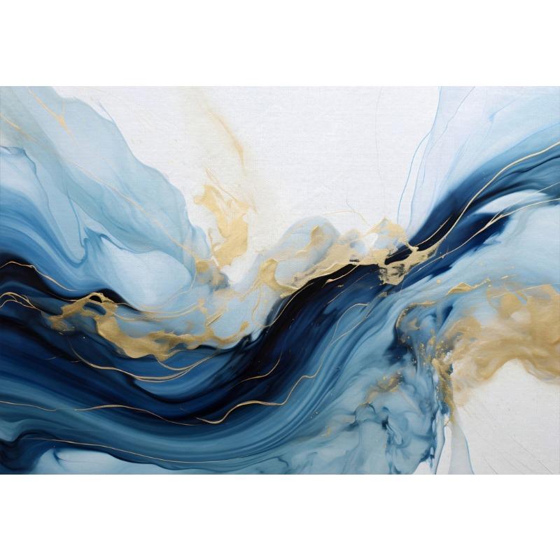 Modern Blue and Gold Abstract Posters Swirling Lines Prints Canvas Oil Painting Wall Art Pictures Home Living Room Decoration