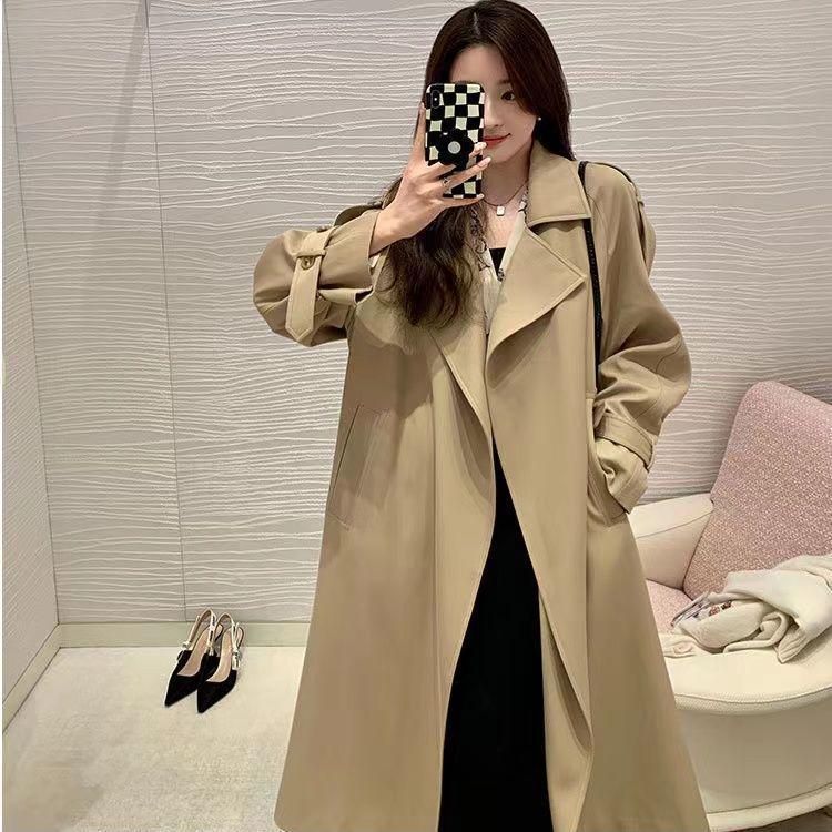 2026 Korean Style Long Drape Trench Coat - Elegant White for Spring & Autumn