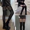 Kave Sexy Womens Faux Thigh High Fishnet Stockings Stitching Opaque Pantyhose Mock Over The Knee Goth Striped Suspender Tights