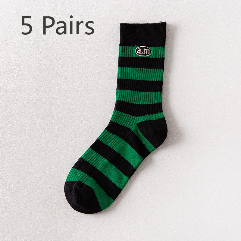 

5 пар мужских носков осень-зима новые модные однотонные с вышивкой в трубке 5 Pairs зелёный