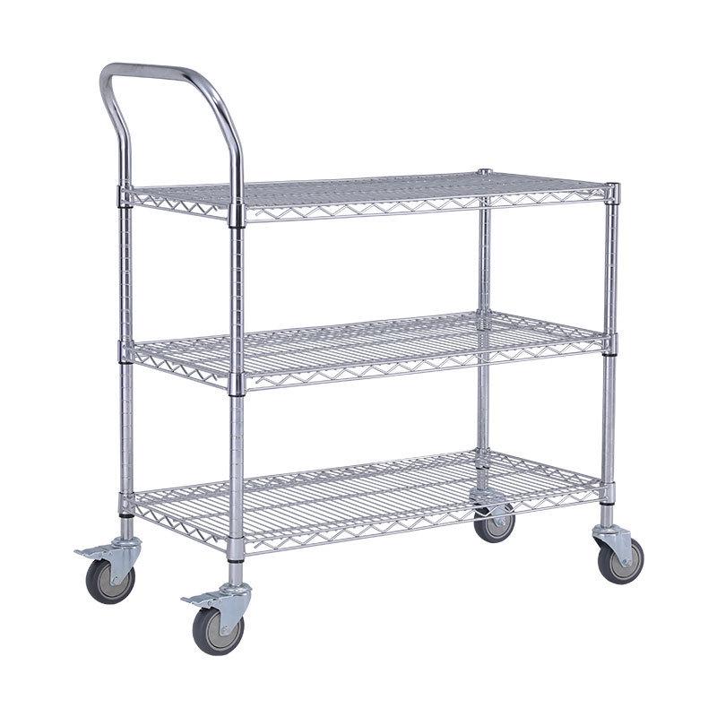Mobile E-commerce Warehouse Picking Cart - Chrome Wire Mesh Trolley