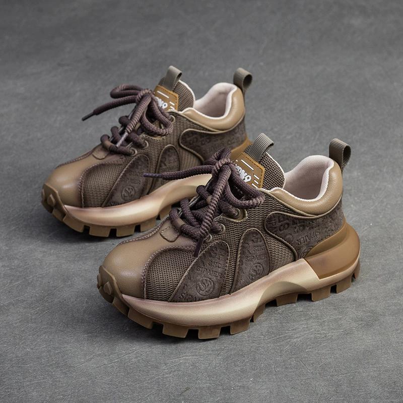 Fashion GKTINOO 2025 Autumn New Breathable Mesh Mixed Colors Sneakers Genuine Leather Lace-up Casual Women's Shoes