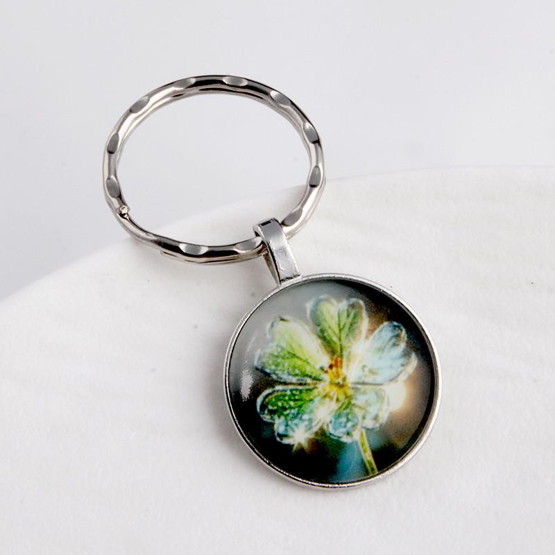 Green Lucky Clover Crystal Glass Keychain with Four-Leaf Clover Charm