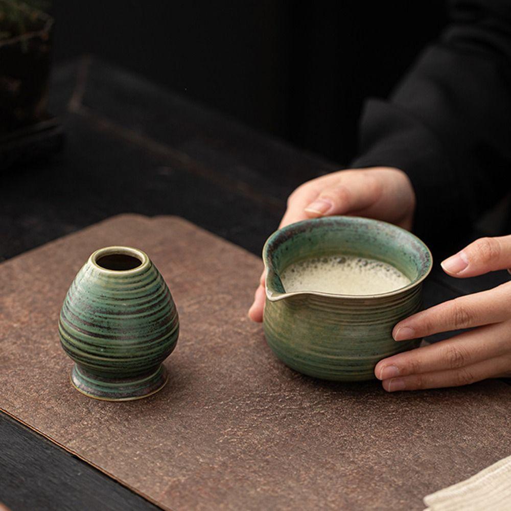 Ceramic Matcha Holder Kiln Discoloration Smooth Whisk Stand Holder Handmade Bamboo Matcha Chasen Holder for Tea Set Accessories