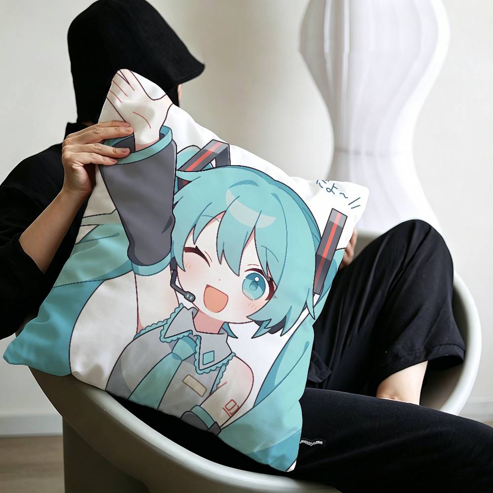 Classic Game Pillow Case Sofa Living Room Bedroom Headboard Backrest Cushion Square Cushion H-Hatsune Girl M-Miku Nap Time