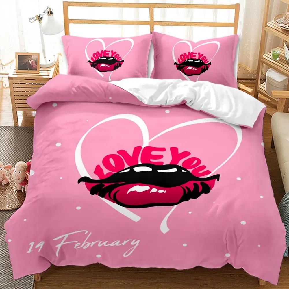Red Lip Duvet Cover Set Red Lip Lipstick Sexy Adult Couple Comforter Cover Valentine's Day Gift for Lover Polyester Qulit Cover