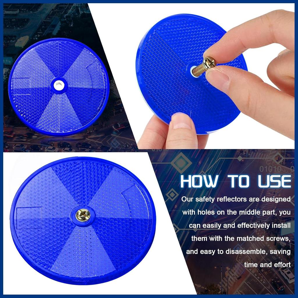CHENGU 20 Pcs Front Reflector 3 Inch Round Safety Trailer Reflectors With Screws For Fence Gate Posts Mailboxes(Blue)