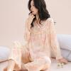 New Women's Cotton Silk Pajamas, Breathable and Loose Double Long Set, Lace Lace Loungewear, Soft and Comfortable
