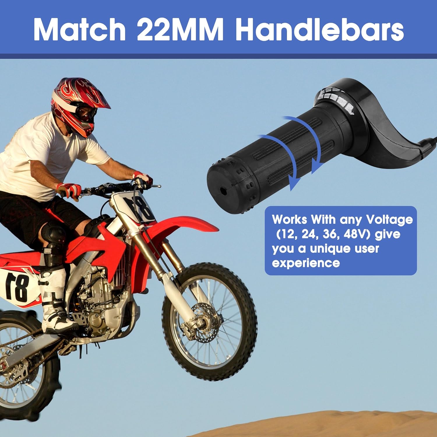 KIMISS Motorcycle Accelerator, Universal Electric Scooter Speed Throttle Grip with 3 Wires 12, 24, 36, 48V