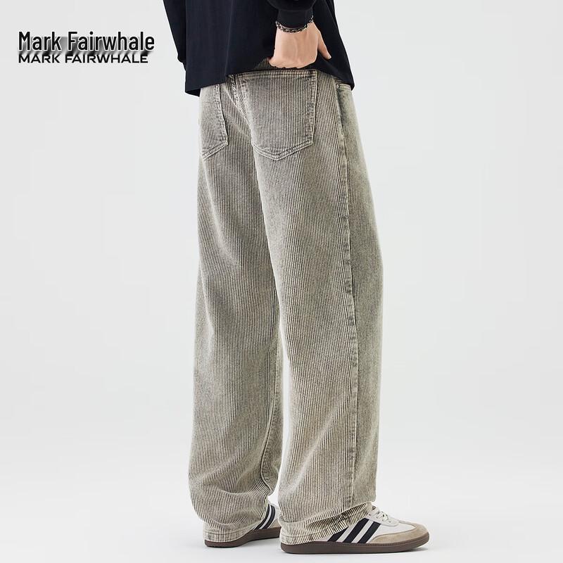 Mark Fairwhale Men's American Retro Loose Straight Leg Washed Denim Jeans