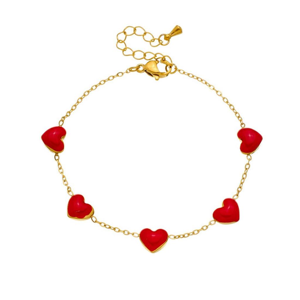 Niche Light Luxury Red Heart Pendant Set: Gold-Plated Stainless Steel Jewelry