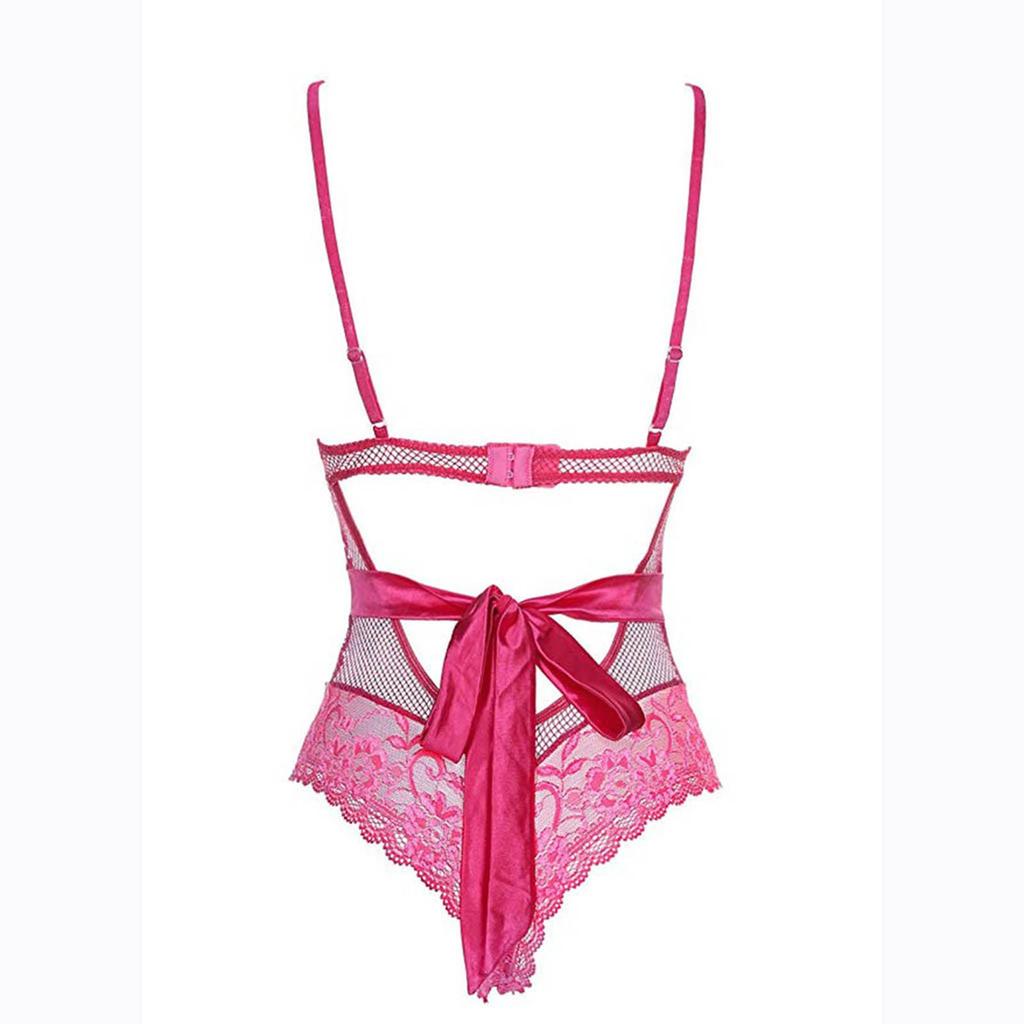 Women's Lace Mesh Bodysuit Lingerie One Piece Sheer Floral Pattern Teddy Adjustable Straps Stretch Fabric Intimate Apparel