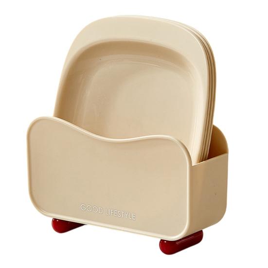 Spit Bone Dish Snack Plates with Stackable Base Food-Grade Plastic Dishes 4pcs бежевый