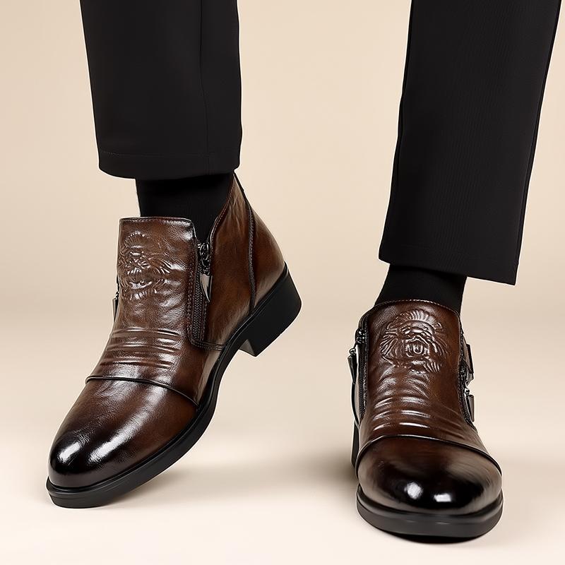 High Quality Autumn Men's New Comfortable Leather Casual Leather Shoes Fashion Men's Side Zipper Pointed Warm Casual Short Boots