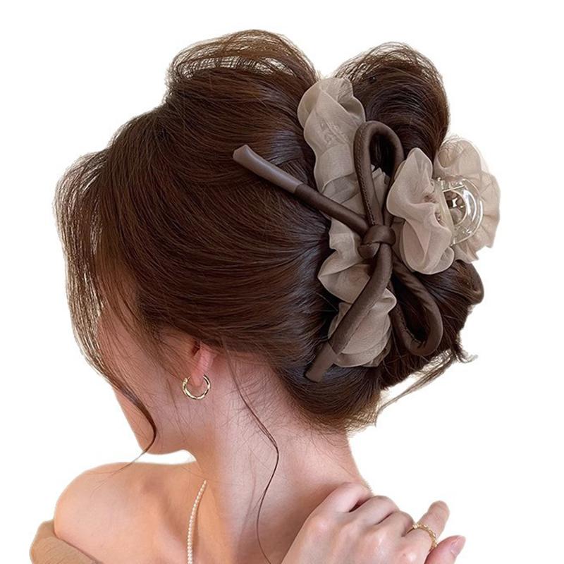 New Mesh Tulle Large Bowknot Grab Clip Elegant Retro Female Ponytail Braid Claw Clip Hair Accessories Gift Headdress
