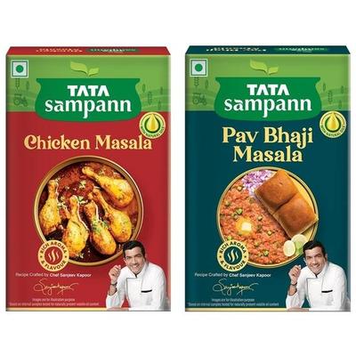 TATA Sampann Chicken Masala with Natural Oils, Crafted by Chef Sanjeev Kapoor, 100g & Tata Sampann Pav Bhaji Masala , 100g