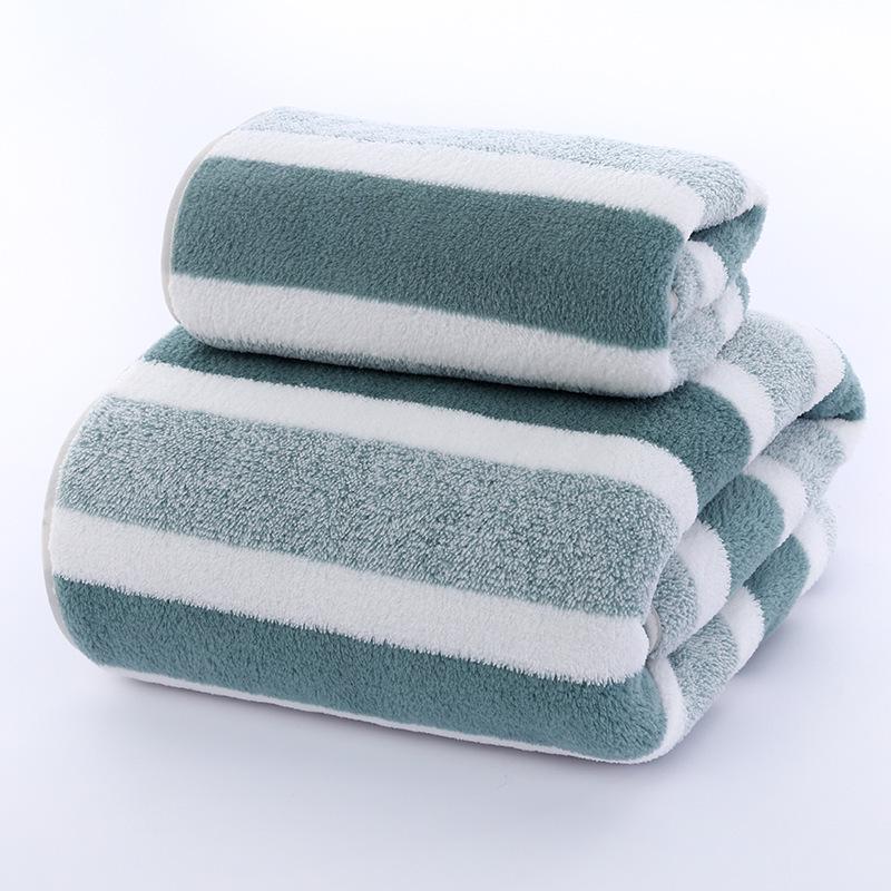 Absorbent Quick-Drying Coral Fleece Towel - Soft, Lint-Free, Striped, for Face Washing, Bathing, Household Use