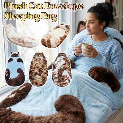 Cozy Cat Envelope Sleeping Bag Funny Cartoon Design Warm Blanket Adult Sleeping Bag Camping Trips